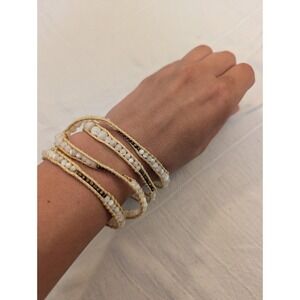 Chan Luu Style Wrap Bracelet Beige Cord White Beads‎ Bohemian Chic Boho